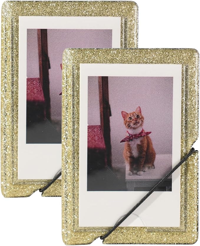 2x3 Instax Mini Photo Album, 28 Pockets. Glitter Gold, 2PK | Portable Wallet Size Album Stores 2x3 inch Instant Photos. Fits Polaroid, Instax Mini, Kodak Mini Prints and Zink. by GoldbarleyDesign