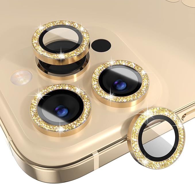 Choiche for iPhone 14 Pro/iPhone 14 Pro Max Camera Lens Protector | Ultra HD, Bling 9H Tempered Glass Camera Cover Screen Protector Metal Ring Decoration Accessories (Glitter-Gold) by Choiche