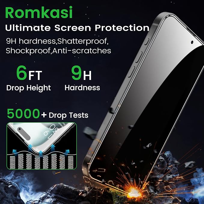 Romkasi 4 Pack Privacy Screen Protector for iPhone 15 Plus 6.7 Inch with 4 Pack Camera Lens Protector, Anti Spy Tempered Glass Film, Anti-Scratch, Touch Sensitive, Case Friendly - Image 4