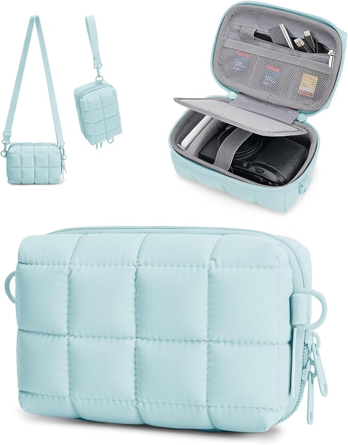 BAGSMART Small Puffy Digital Camera Case, Water-repellent, Light blue | Camera Bag with 2 Carrying Ways for Canon PowerShot G7X Mark II/III/Sony DSCW800/DSCW830, Lightweight by BAGSMART