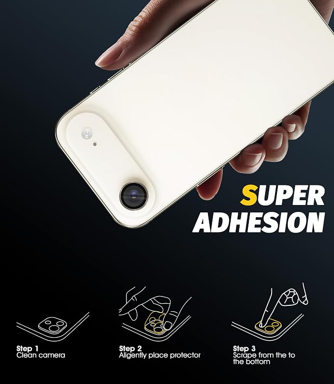 Orzero (3 Pack) Camera Lens Protector Compatible for iPhone Air 2025 / iPhone 17 Air, Protector de Cámera Individual 3D Alloy Metal Ring Glass Cover CD Pattern Case Friendly - Gold - Image 7