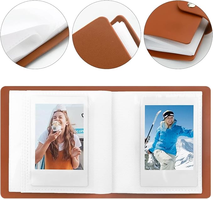 Ruibytree 52 Pockets Small Photo Album 2x3 for Instax Mini, Brown, 2 Pack | Pocket-Size, PU Leather Cover, Snap Closure, Acid-Free Pages, Fits Polaroid 2x3 Photos, Kodak Mini Prints & ZINK Photos - Image 3
