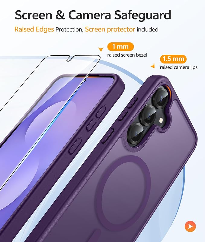 FNTCASE for Samsung Galaxy S25/S24 Plus Case, Fit Magsafe, Screen Protector | Translucent Matte Magnetic Back, 14FT Military Grade Drop Protection, Shockproof Protective Phone Cover, Purple - Image 4