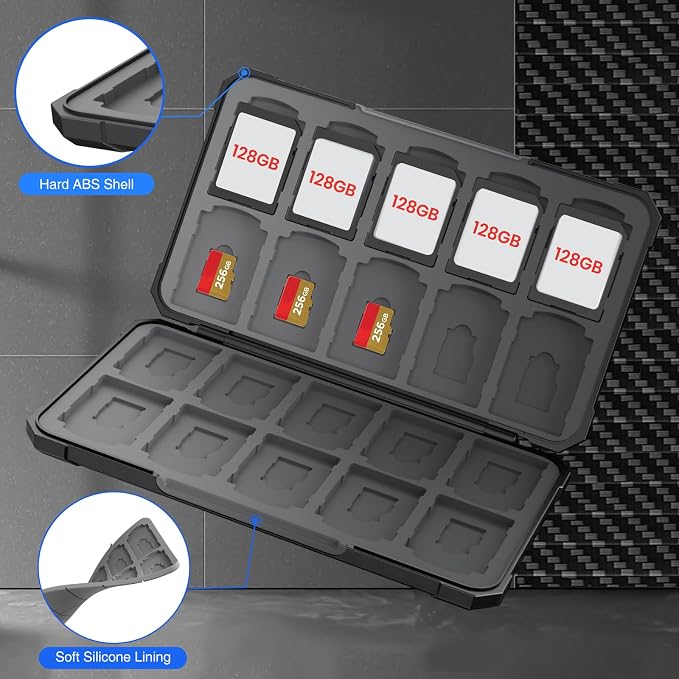 HEIYING SD Card Holder with 40 Precise Slots for SDXC SDHC Micro SD Cards | Portable SD Card Case, Hard ABS Shell with Soft Silicone Lining, Precise Card Slots,Magnetic Closure for Neat Storage - Image 5