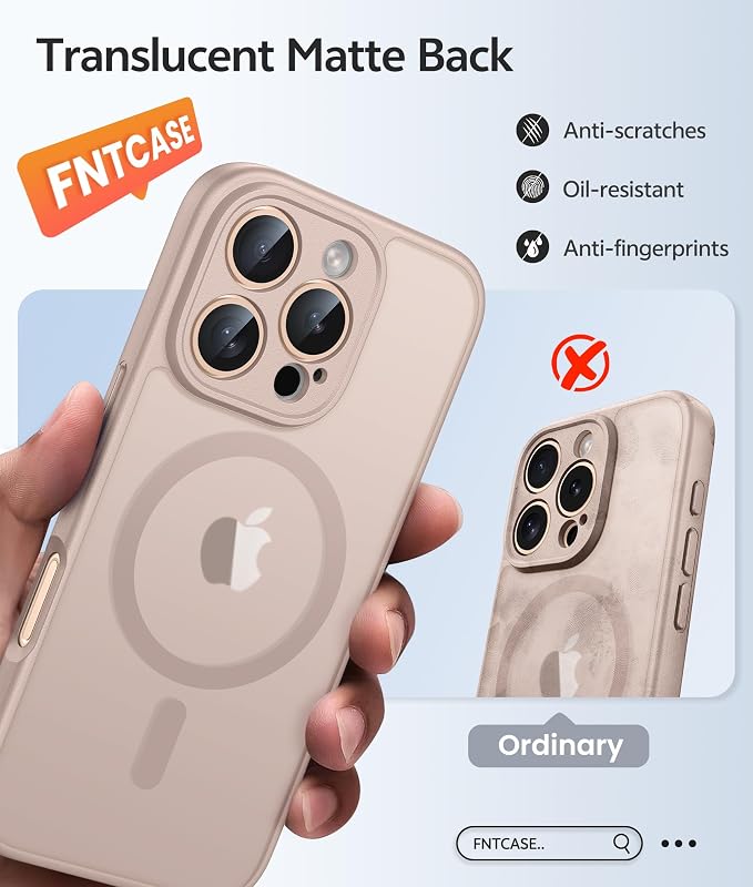 FNTCASE for iPhone 16 Pro Max Case, Fit for Magsafe, Glass Screen Protector | Full Camera Protection, Translucent Matte, 14FT Military Grade Drop Proof, Shockproof Protective Phone Cover, Desert Gold - Image 6
