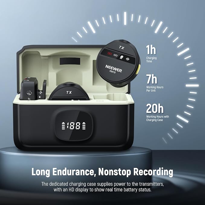 NEEWER KM18 Wireless Microphone with USB C Charging Case OTG 48KHz 24Bit 20H Battery 3.5mm TRS 150m Range Noise Cancelling Mini Lapel Lavalier Mic Compatible with Camera iPhone Android Phone Laptop PC - Image 8