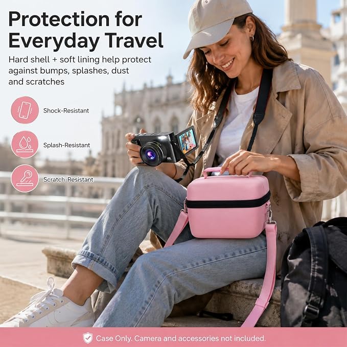 Comecase Large Travel 4K Vlogging Camera Case for Duluvulu/for AUREAPIX | Outdoor Camera Storage with 2 Dividers and Mesh Pocket, for Vloggers and Content Creators, Trip Ready, Pink - Case Only - Image 5