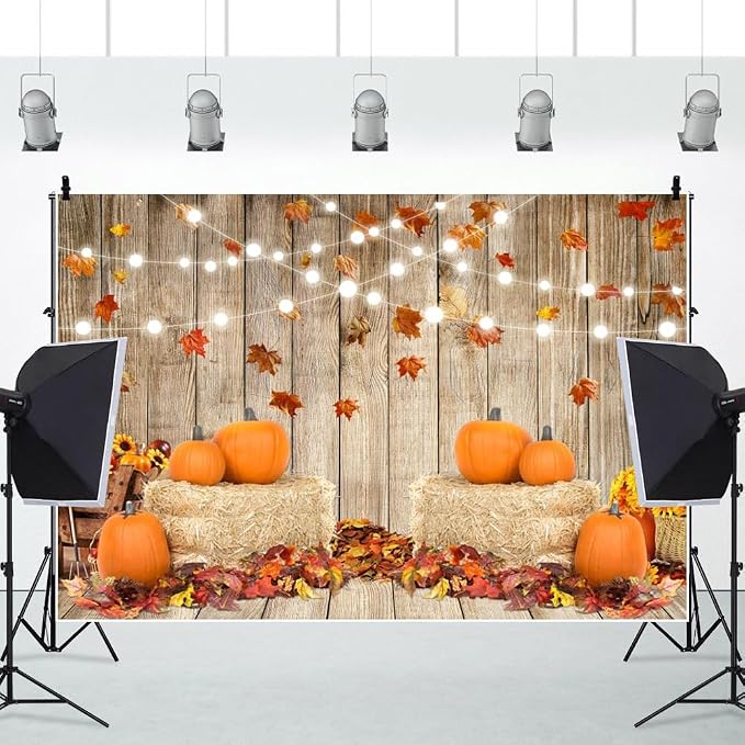 8x6ft Fall Thanksgiving Halloween Photo Backdrop Fall Backdrops for Photography Autumn Pumpkin Harvest Barn Background Friendsgiving Party Supplies Farm Harvest Banner Decor Photo Props - Image 3