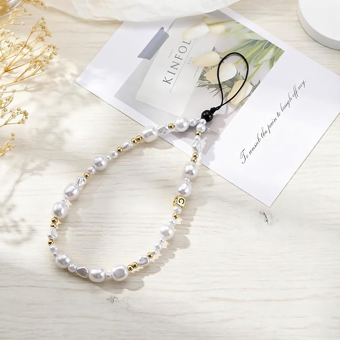 Beaded Phone Charm Lanyard Strap Girly Style Fixed Beads Pearl Lanyards - Image 5