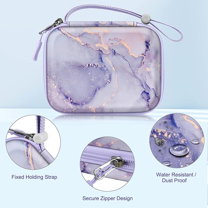 FINTIE Protective Case for Canon Ivy 2 Mini, CLIQ2 & CLIQ+2 Photo Printer | Shockproof Hard Shell Carrying Case, With Wrist Strap, Pocket Camera Storage, Charger Cable Organizer, Lilac Marble - Image 3