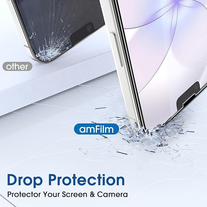 amFilm OneTouch for iPhone 17e Screen Protector 6.1'' Tempered Glass | Auto-Alignment, 30s Install, Bubble Free, Scratch & Drop Protection, HD Clear, Camera Lens Protector, 2+2 Pack (17E-6.1'') - Image 5