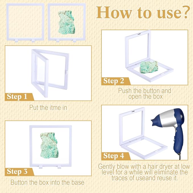 Harloon 12 Pcs 3D Floating Display Case, White, 7 x 7 x 0.8, Square | 3D Floating Frame for Challenge Coins, Medallions, Fossils, Gemstones, Jewelry, Collectibles Shadow Box Display Holder - Image 6