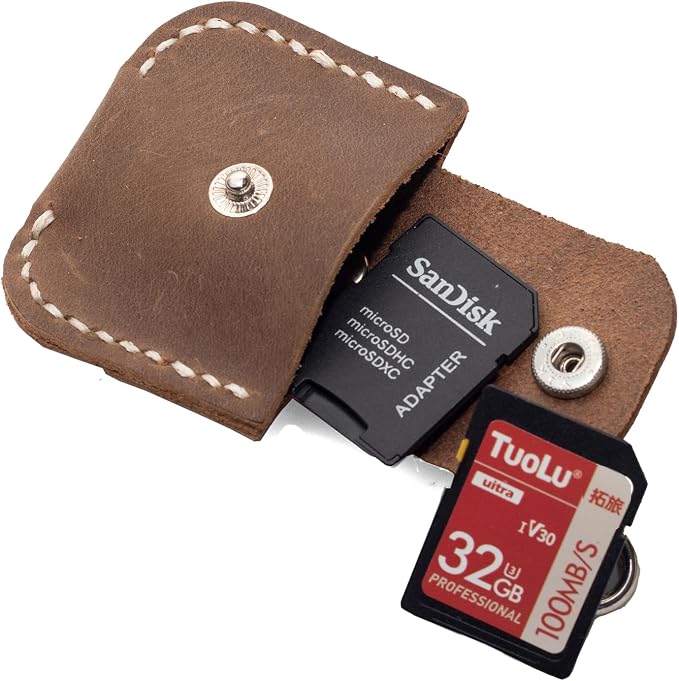 Premium Handcrafted Brown Leather Memory Card Holder Case with Snap Closure Organize SD, MicroSD Cards & Adapters Durable Storage for Photographers, Videographers & Digital Media Enthusiasts (Brown) - Image 4