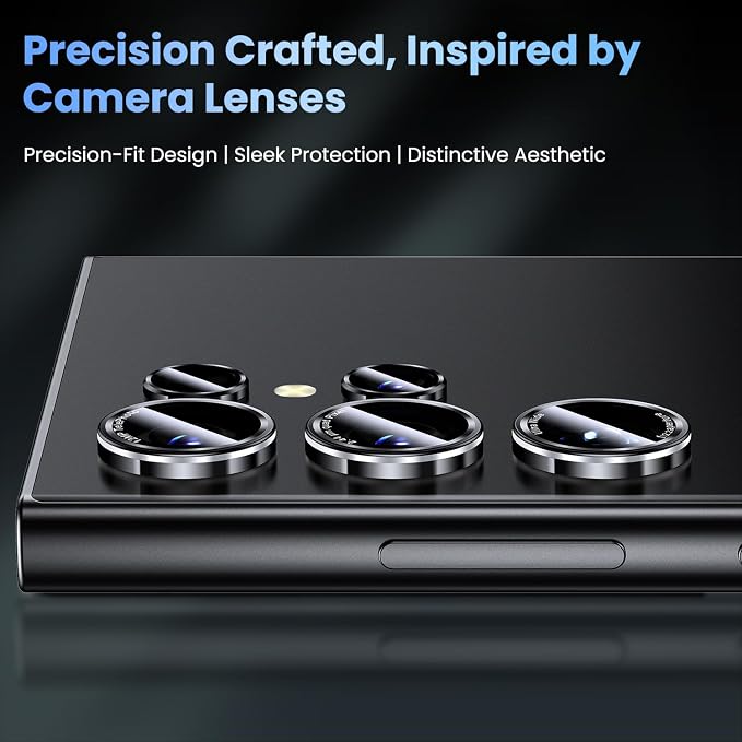 Uyiton for Samsung Galaxy S24 Ultra Camera Lens Protector, Unique Design | Case-Friendly, Military-Grade Sapphire Glass with Aluminum Metal Rear Camera Screen Cover, Black+Silver (6.8 inch) - Image 3