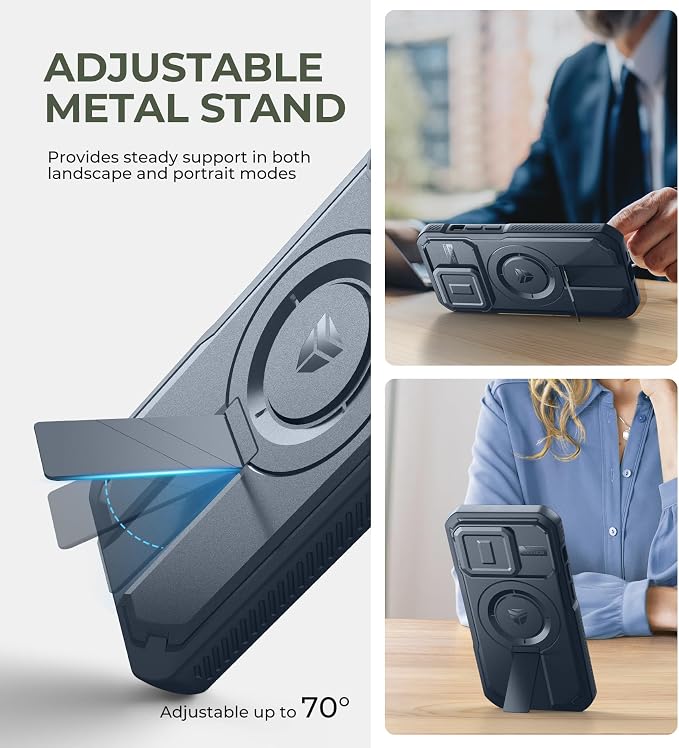 Dexnor for iPhone 14 Pro Case with Slide Camera Cover & Adjustable Kickstand, Compatible with MagSafe, Rugged Shockproof Bumper Cases Heavy-Duty Magnetic Protective Cover,6.1 inch,Navy Blue - Image 5