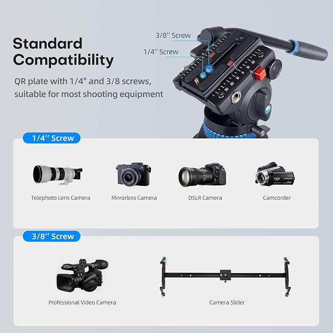 SIRUI AM-25S Video Tripod 74.8", Fluid Head, Quick Release, Max Load 22lb | 360° Pan, +90°/-75° Tilt, Aluminum Alloy, Camcorder, DSLR, Mirrorless Camera, Video Recording, Stable Support - Image 8