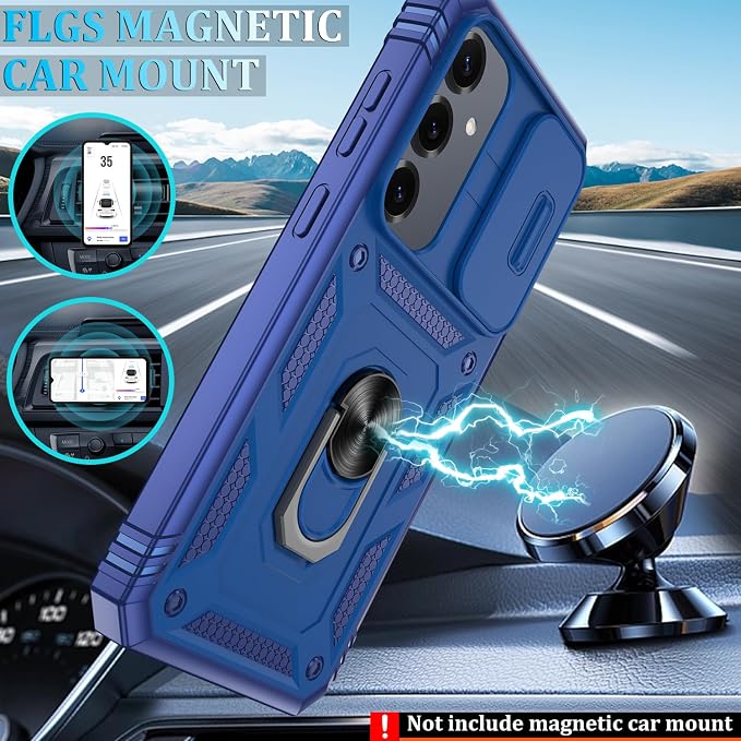 Gritup Fit for Samsung Galaxy S25 Plus Phone Case with Slide Camera Cover | 2 Pack Screen Protector, Build in 360° Rotating Ring Kickstand, Military Grade Shockproof Protective Phone Case, Blue - Image 6
