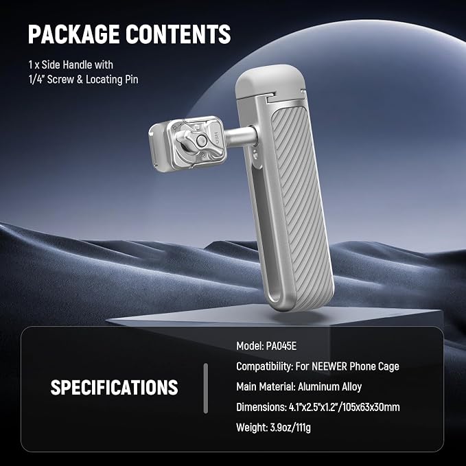 NEEWER Quick Release Side Handle with Detachable Bluetooth Shutter, Anti Off Cold Shoe, 360° Rotation, Compatible with iPhone 16 Pro 16 Pro Max S25 Ultra Phone Cage Accessories, Silver + Gray, PA045E - Image 7