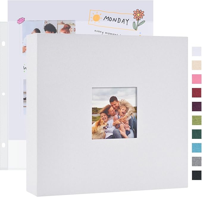 Mublalbum 12x12 Inch 3 Ring DIY Scrapbook Photo Album 40 Pages, White | 3 Ring Binder Scrapbook, Linen Cover, 20 Plastic Sleeves 40 Pages, Memory Book for Wedding, Baby, Family, DIY Projects by Mublalbum
