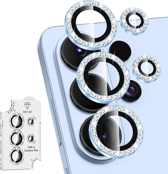 for Samsung Galaxy S26 Ultra Camera Lens Protector, Individual Metal Ring Tempered Glass Lens Cover, [Strong Adsorption] Scratch Resistant Ultra-Thin HD Clear Lens Cover, 1 Set-Blue Diamond by Btscase