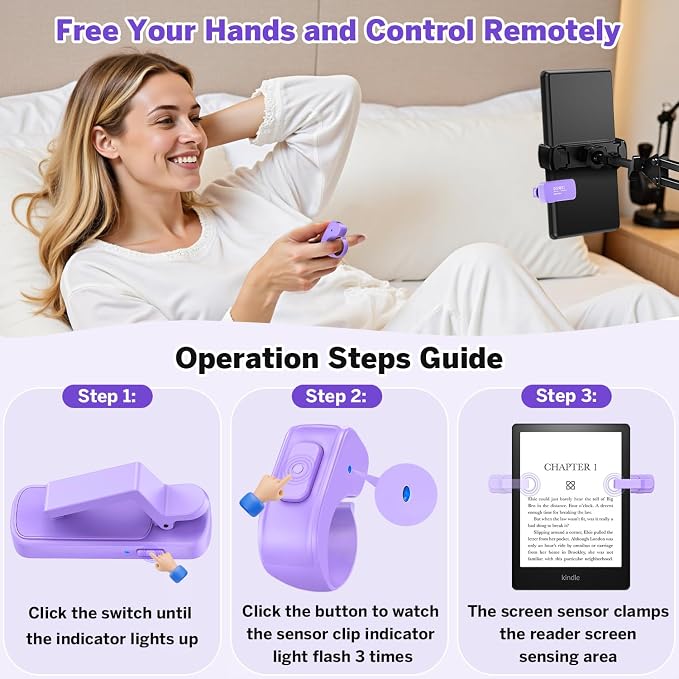 Page Turner Ring for Kindle,Remote Control for iPhone iPad Tablets eReaders | Clicker Page Turner for Kindle Accessories for Camera Video Record&Shutter Selfie with Storage Bag, Fits Thick Cases (Purple) - Image 3