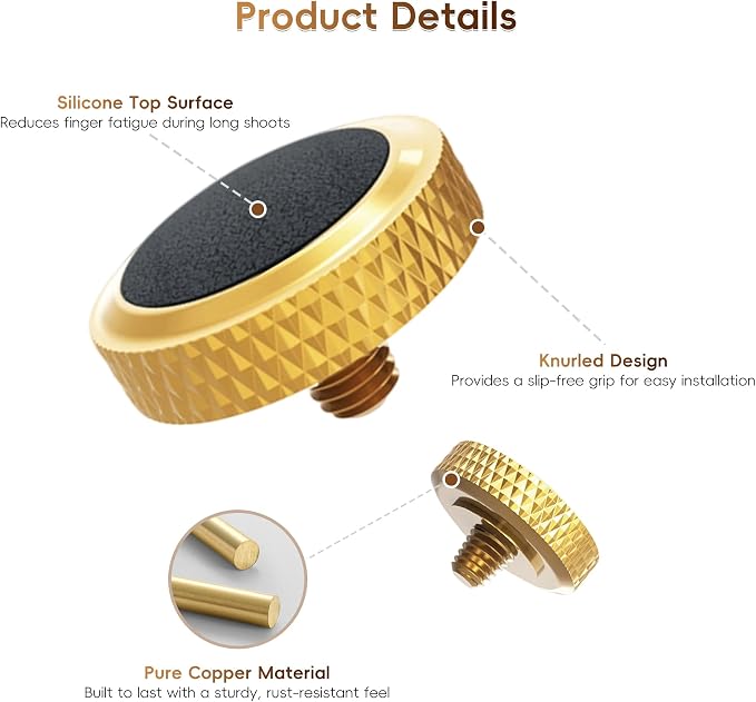 JJC Camera Soft Shutter Release Button for Fuji Fujifilm Leica Nikon Sony | Gold Shutter Button for Fujifilm X100VI X-T50 X-T30 III II X-T5 X-E5 X-M5 X Half Leica Q3 M10 M9 Nikon Zf Df F3 Sony RX10 IV - Image 5