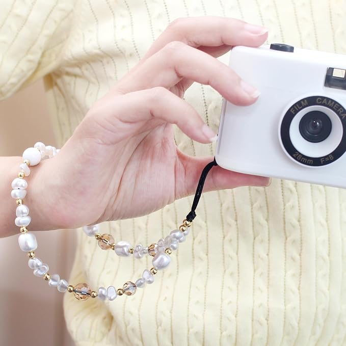 Beaded Camera Wrist Strap,Cute Phone Charm Decor,Pearl Bracelet Wrist Strap | Phone Keychain Decoration for Wallet,Durable Nylon Rope Lanyard,Compatible with all Phone Case,Silver Star - Image 8