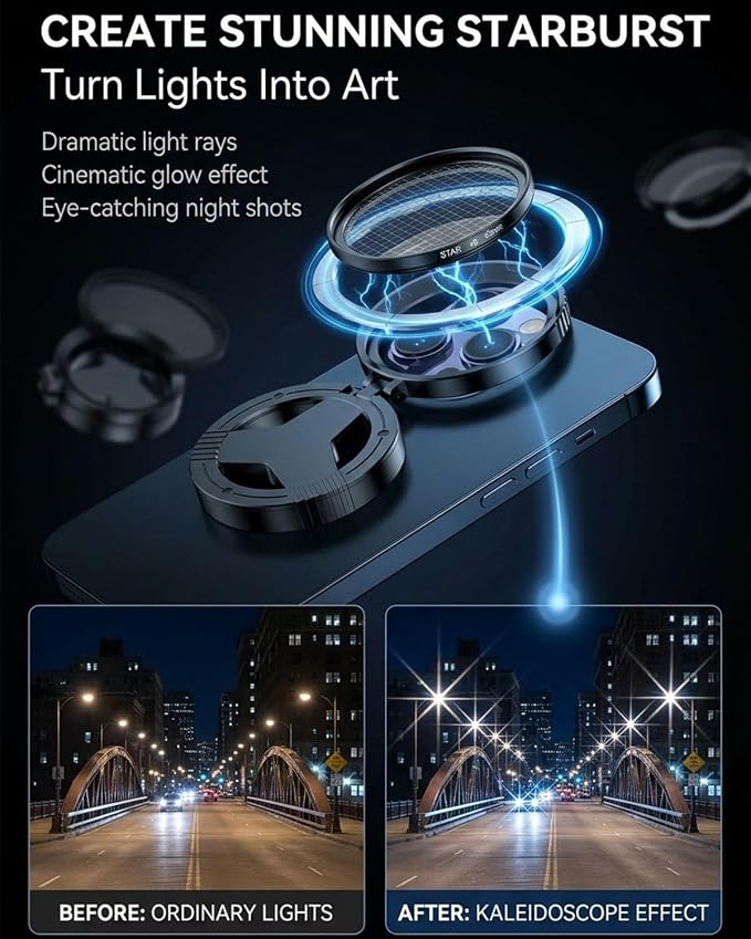Anti-Glare Magnetic Phone Filter 2-in-1 Magnetic Cpl & Star Filter Lens for iPhone Anti Glare Camera Compatible with iPhone 12-17 Reduces Reflections Enhances Colors 52mm Polarizing Filters(Star2) - Image 3