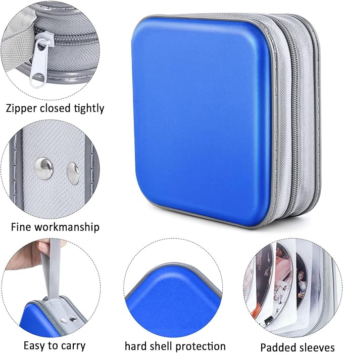 CD Case, DVD Case Wallet Holder Binder 48 Capacity CD/DVD Cases Storage Holder Binder Organizer Wallet Book for Car Home Travel (Blue) - Image 2