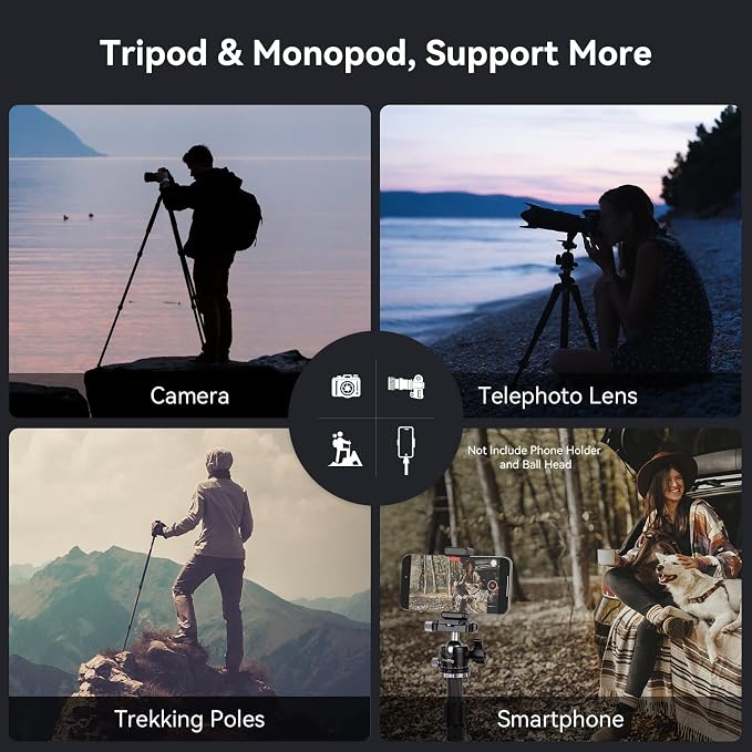 SmallRig AP-10 52.4" Carbon Fiber Camera Tripod Max. Payload 11lb | 360° Ball Head, Detachable Monopod, Lightweight & Compact, Quick Release Plate For Arca - Image 9