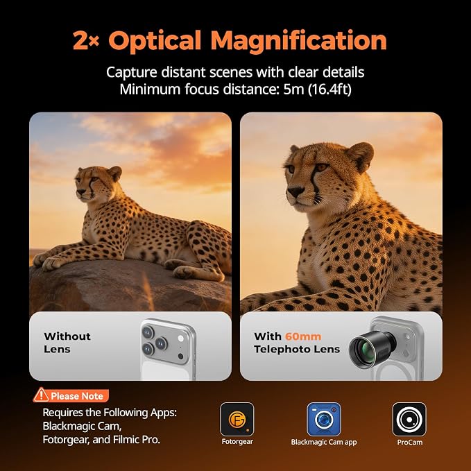 SmallRig 2X Telephoto Lens for iPhone 17/16/15 Pro Max, 2X Magnification HD Lens with T-Mount for Phone Case, Compatible with Smartphone 4x/5x/8x Telephoto Camera - 5920 - Image 3