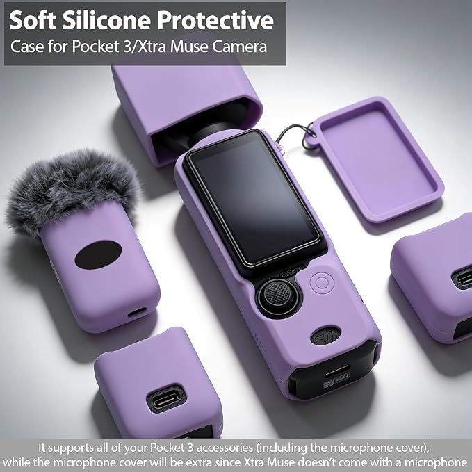 Case for DJI Osmo Pocket 3/Xtra Muse Camera, Soft Silicone Protective Case, Anti-Scratch, Slim Fit Skin with mic Cover and Screen Protector Accessories for Osmo Pocket 3/Xtra Muse (Lilac) - Image 8