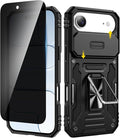 VEGO for iPhone Air Case with Privacy Screen Protector and Kickstand Black | Slide Camera Cover and Ring Kickstand Military Grade Heavy Duty Protection Cover for iPhone 17 Air 6.5 Inch - Black by VEGO