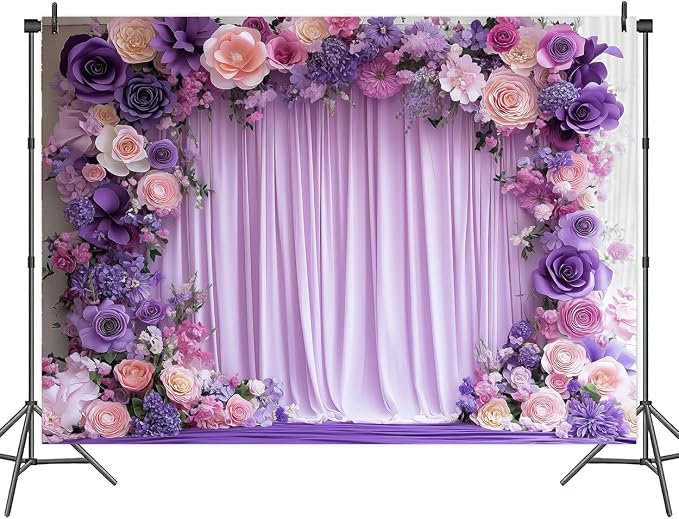 7X5ft Purple Flower Wall Background Photography Lavender Backdrop for Parties Wedding, Girls Birthday Princess Weeding Bridal Shower Purple Floral Anniversary Ceremony Decor. - Image 6