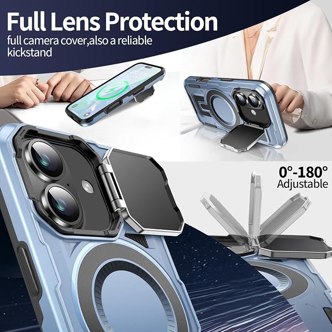 Camera Stand Case for iPhone 17, [Compatible with MagSafe] [Lens Cover] 2025 Version Military Grade Protective Soft Case for iPhone 17 6.3 inch Men Women, Blue - Image 3