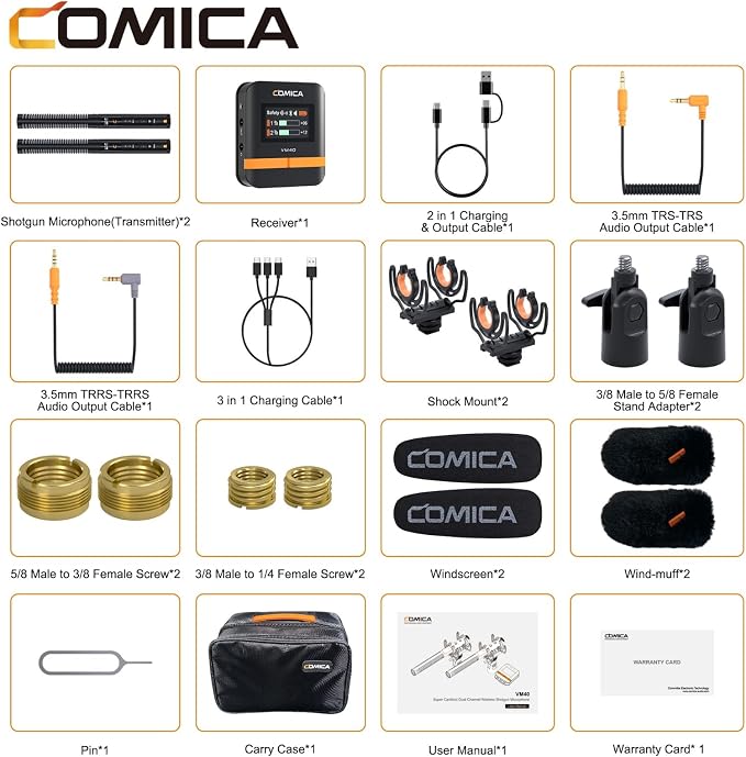 COMICA VM40 Combo Shotgun Microphone for Camera,Smartphone and PC | Super Cardioid Dual-Channel Wireless Mic - Image 3