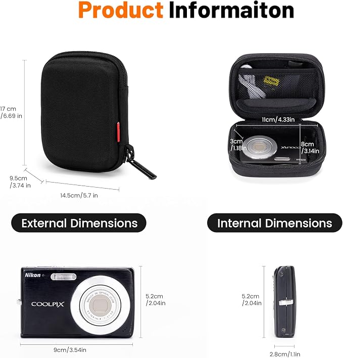 Cwatcun Carrying & Protective Case for Digital Camera, Small Camera Pouch for AbergBest 2.7" LCD Kodak Pixpro/Canon PowerShot ELPH 180/190 / DSCW830 Travel Cameras, Waterproof Shockproof Case - Black | Fits cameras up to 4.9"x3.5"x2.2". 900Dscratch-res... - Image 4