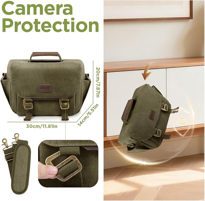 SMRITI Canvas DSLR Camera Bag, Camera Messenger Bag for Photographers,Travel Waterproof Shoulder Camera Case for Men Women (Green) - Image 5