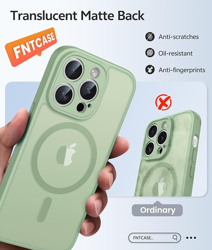 FNTCASE for iPhone 13 Pro Max Case, Fit for Magsafe, Full Camera Protection | Translucent Matte Magnetic Phone Back, 14FT Military Grade Drop Proof, Slim Shockproof Protective Cover, Light Moss - Image 6