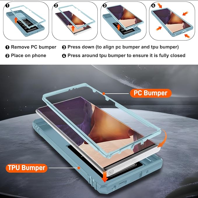 for Samsung Galaxy Note 20 Ultra Case with 2PCS Screen Protector, Build in 360° Rotating Ring Kickstand, Military Grade Protective Cover for Note 20 Ultra Phone, Green - Image 4