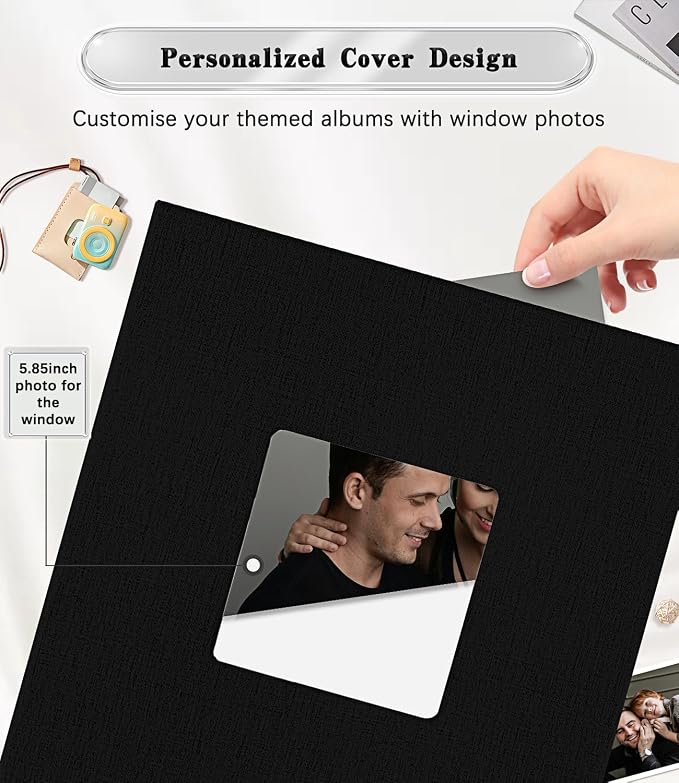 Ejblfe Photo Album 4x6,Linen Cover Slide-in Photo Album Book Can Holds 1000 4x6 Photos with 100 Black Sheets for Family,Wedding,Baby and Holiday Pictures (Black) - Image 2