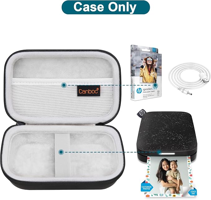 Canboc Carrying Case for HP Sprocket Portable 2x3 Instant Photo Printer | For Kodak Step Wireless Mobile Photo Printer, Mesh Bag fits Photo Paper Cable, Black - Image 2