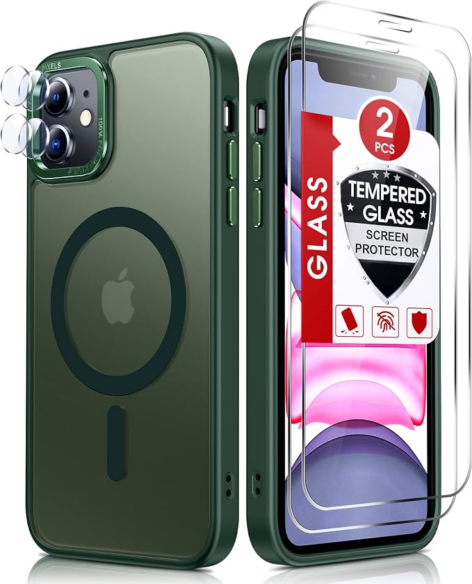 LeYi for iPhone-11 Phone Case Green Compatible with MagSafe Magnetic[ Screen Protector X2 + Camera Cover X2]Funda Para ipone 11case Military Grade Protective Cover Cases for i Phone 11 iphone11,Green by LeYi