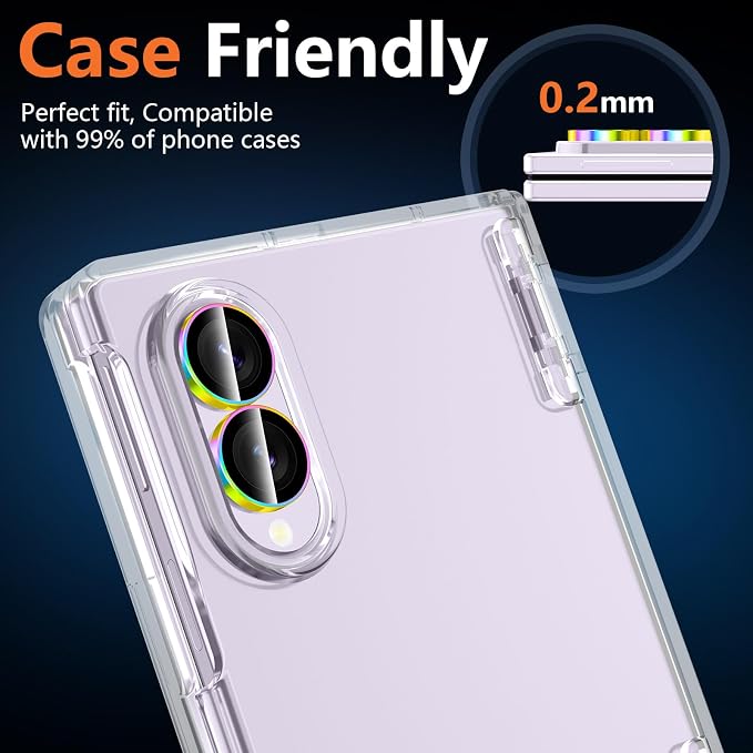 for Samsung Galaxy Z Fold 8 Camera Lens Protector, Individual Metal Ring Tempered Glass Lens Cover, [Strong Adsorption] Scratch Resistant Ultra-Thin HD Clear Lens Cover,1 Set-ColorfulRing - Image 6