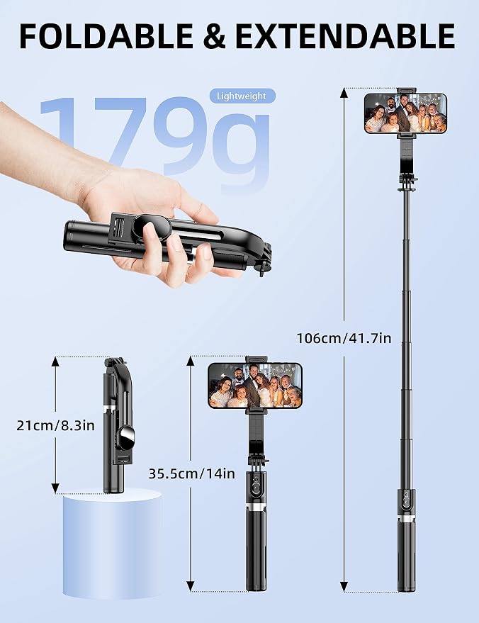 41'' Selfie Stick Tripod, Extendable Portable 4 in 1 Aluminum Phone Tripod with Wireless Remote 360° Rotation Travel Smartphone Tripods Stand Compatible with iPhone 17/16/15/14/Android (Black) - Image 3