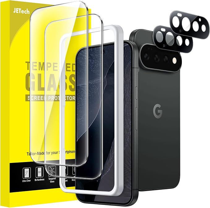 JETech Screen Protector with Lens Protector for Google Pixel 11 Pro | 2+2 Pack, 9H+ Shatterproof Tempered Glass, Easy Installation, Fingerprint Unlock Compatible, High Clarity, Anti-Fingerprint by JETech
