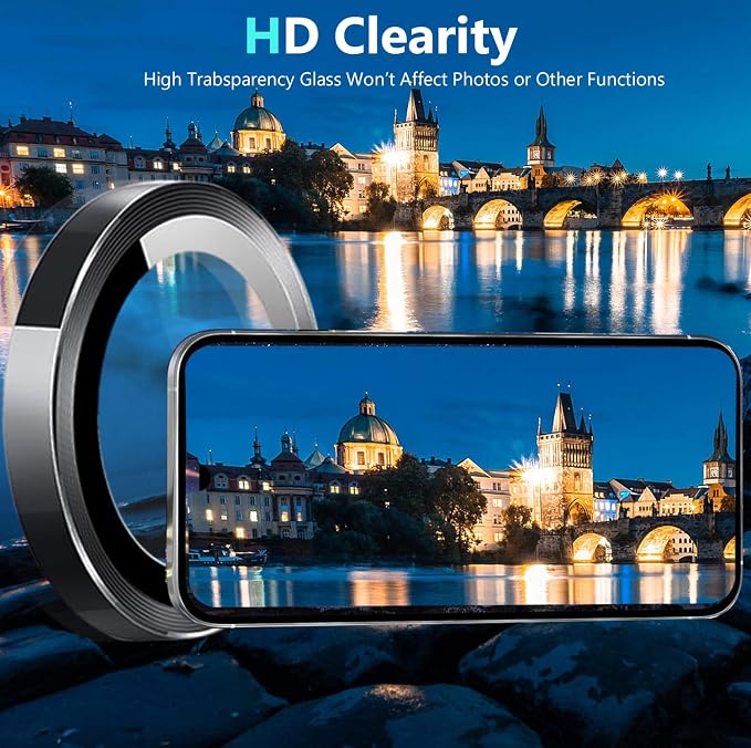 2 Set for Motorola Edge 2025 Camera Lens Protector, 9H Tempered Glass Camera Cover Protector Metal Ring Decoration Accessories (Black) - Image 3