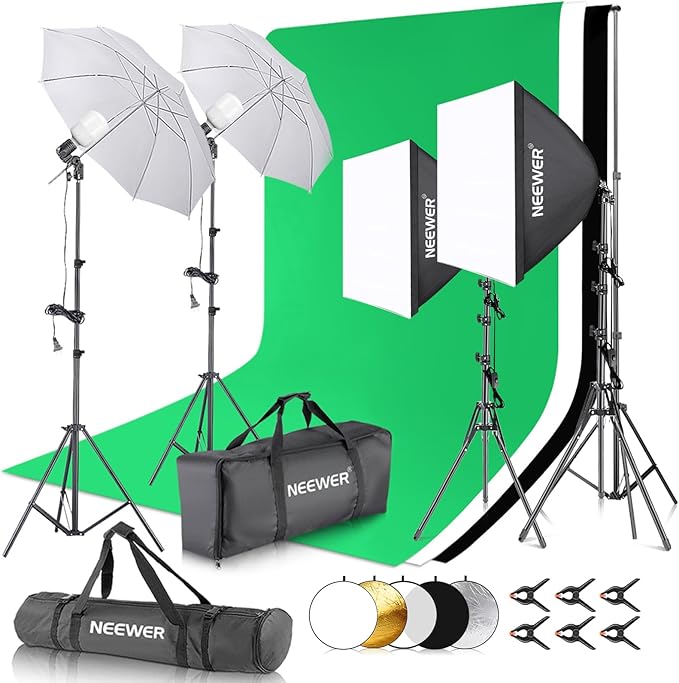 NEEWER Photography Lighting Kit with Backdrops,8.5x10ft Backdrop Stands,5700K 800W Equivalent 24W LED Umbrella Softbox Continuous Lighting,60cm Light Reflector, Photo Studio Equipment for Video Shoot by Neewer