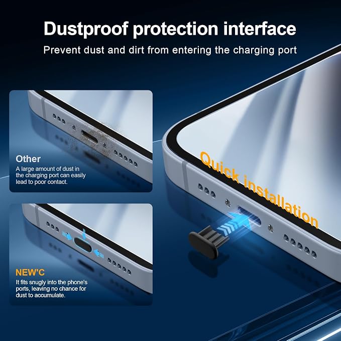 NEW'C 3x for iPhone 14 Plus Screen Protector (6.7 inches)+ 3x Camera Lens Protector, Sensor Protection + Dust Plug - Case Friendly Tempered Glass Film, Ultra Resistant - Image 6