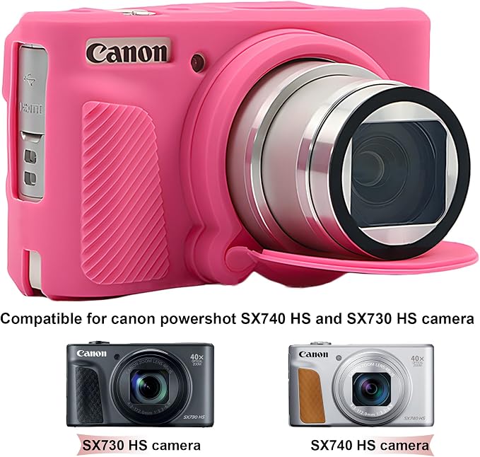 BOVKE Silicone Camera Case for Canon PowerShot SX740 / SX730 Digital Camera, SX740 HS Soft Protective Case Cover Rubber Camera Slim Fit Sleeve with Removable Lens Cover, Peach Pink - Image 2